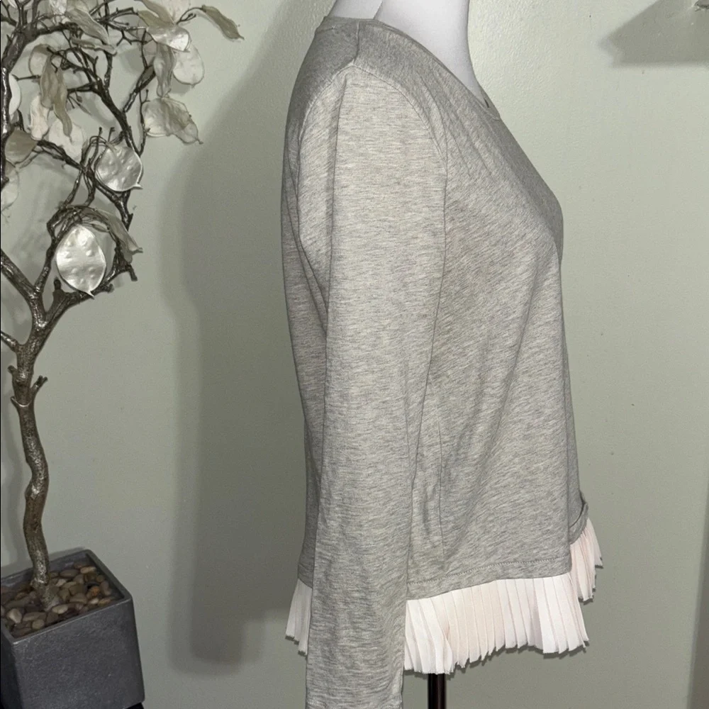 J. Crew Light Gray Long Sleeve Top with Pleated Hem